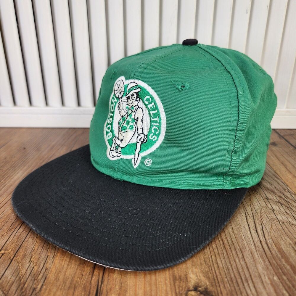 VTG Boston Celtics AJD Snapback Hat Cap Green Black NBA Logo 90s Retro Sports